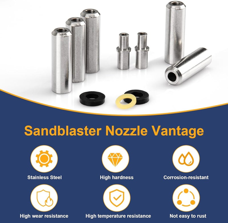 HEBRAR Sandblaster Nozzle Combo Pack for Accessories, Steel Sand Blaster Nozzle Tips for Most Sand Blasters Efficient Blasting Sandblast Nozzles Silver - Image 3
